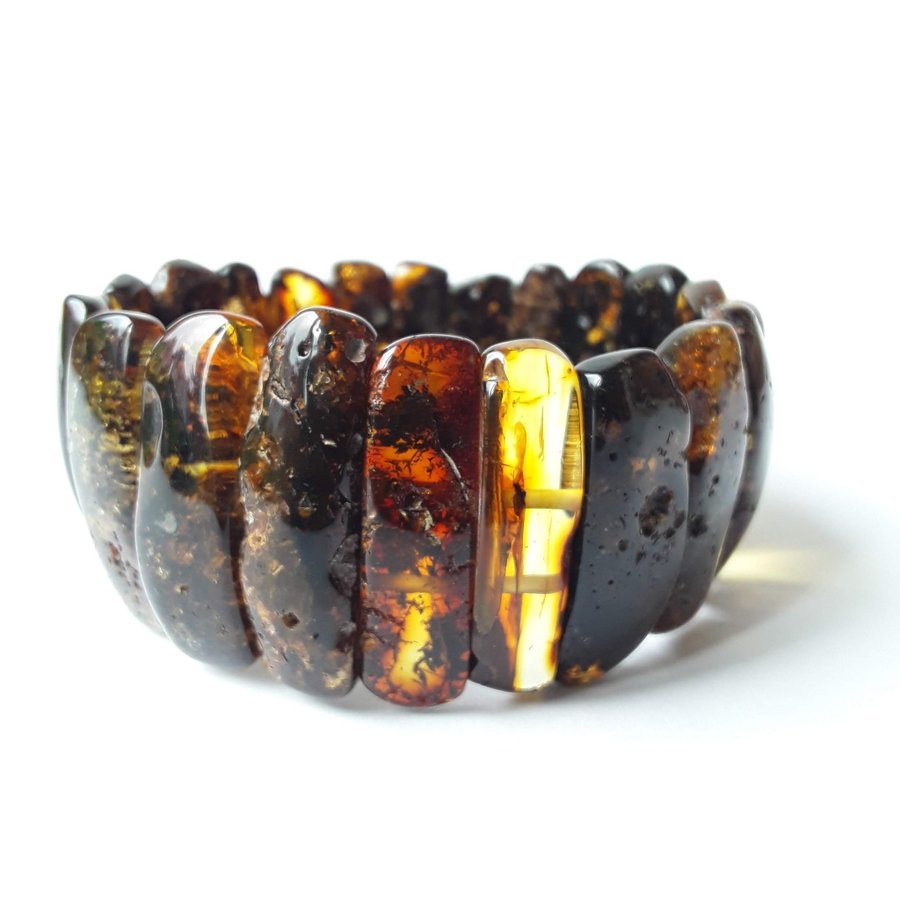 Baltic amber gemstone wide stretchy bracelet, large dark amber chunky bracelet