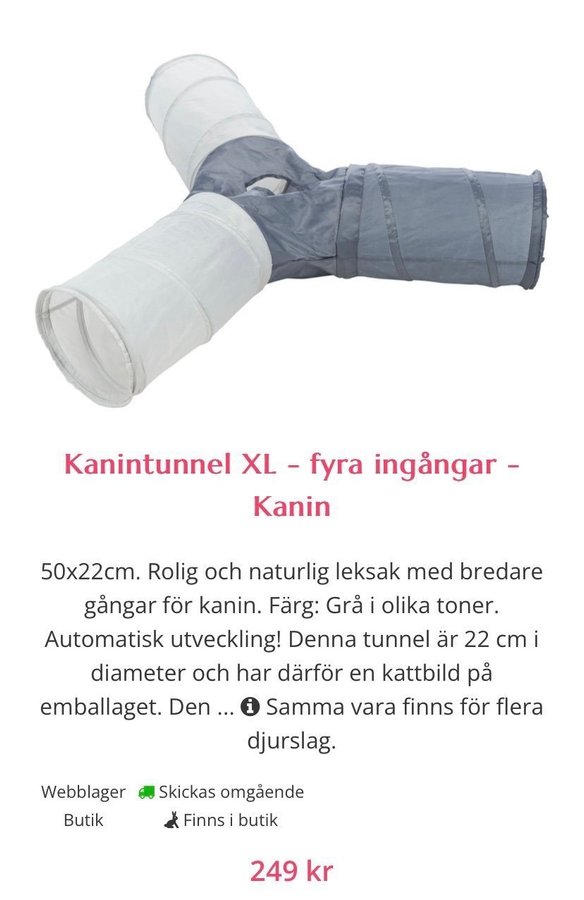 Kanintunnel/kattunnel XL - tre ingångar. Lånad bild.