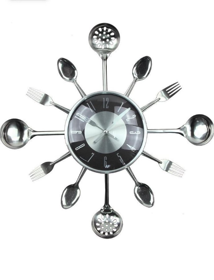 Silver Retro Wall Clock - Stainless Steele / Black Face Cover