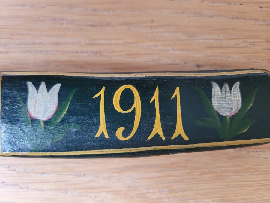 Antik bandkniv träkniv bandvävskniv allmoge Dalarna målade blommor 1911 Hemslöjd