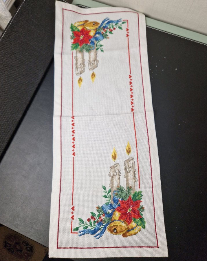 FANTASTISKT FIN LÖPARE JULLÖPARE HANDBRODERAD KORSSTYGN JUL ADVENT RETRO VINTAGE