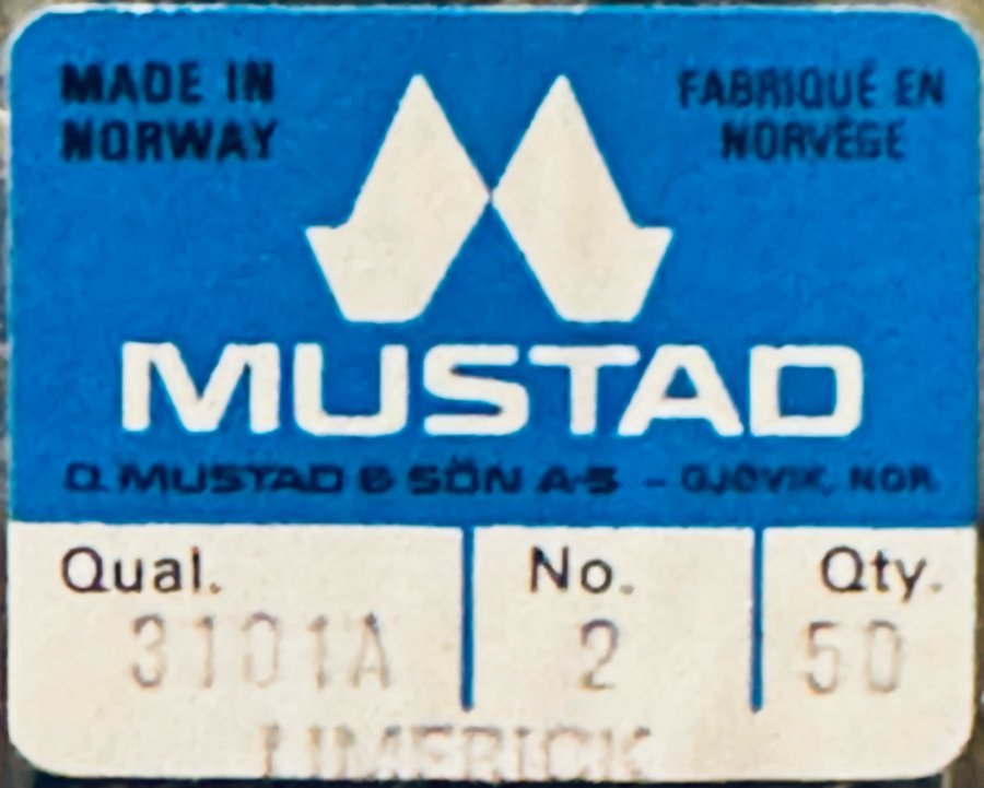 MUSTAD nr2. Qual 3101A . 50st kvalitetskrokar i sin original ask ! +++