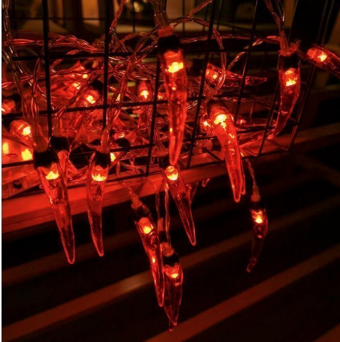 Höst/Halloween -LED-ljusslinga med Chili frukter 20 lampor, 2 m, Batteridriven