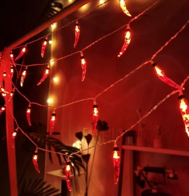 Höst/Halloween -LED-ljusslinga med Chili frukter 20 lampor, 2 m, Batteridriven