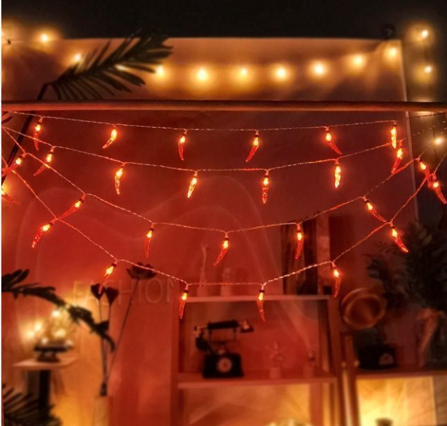 Höst/Halloween -LED-ljusslinga med Chili frukter 20 lampor, 2 m, Batteridriven