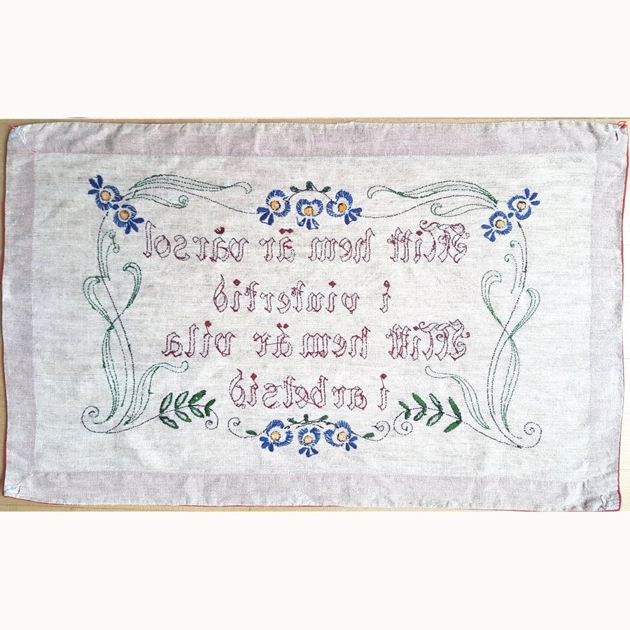 Handbroderad bonad broderi Jugend Art Nouveau vintage, av linne