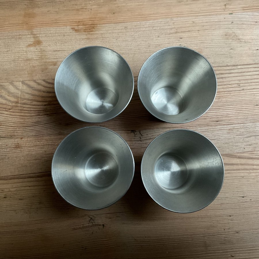 4 bägare i tenn, PEWTER HAUGRUD NORWAY, norskt tenn, snaps, punch, jul