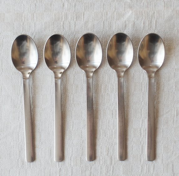 Georg Jensen 5 kaffeskedar Bo Bonfils rostfritt bestick Denmark retro