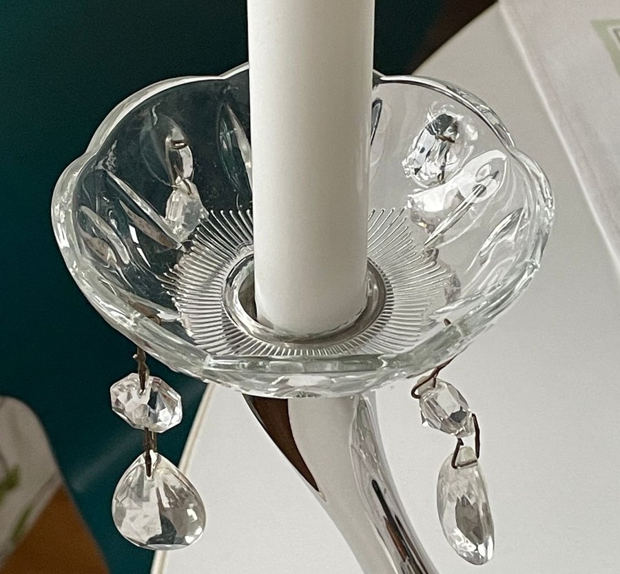 2 äldre Ljusmanchetter 10 cm i glas med prismor