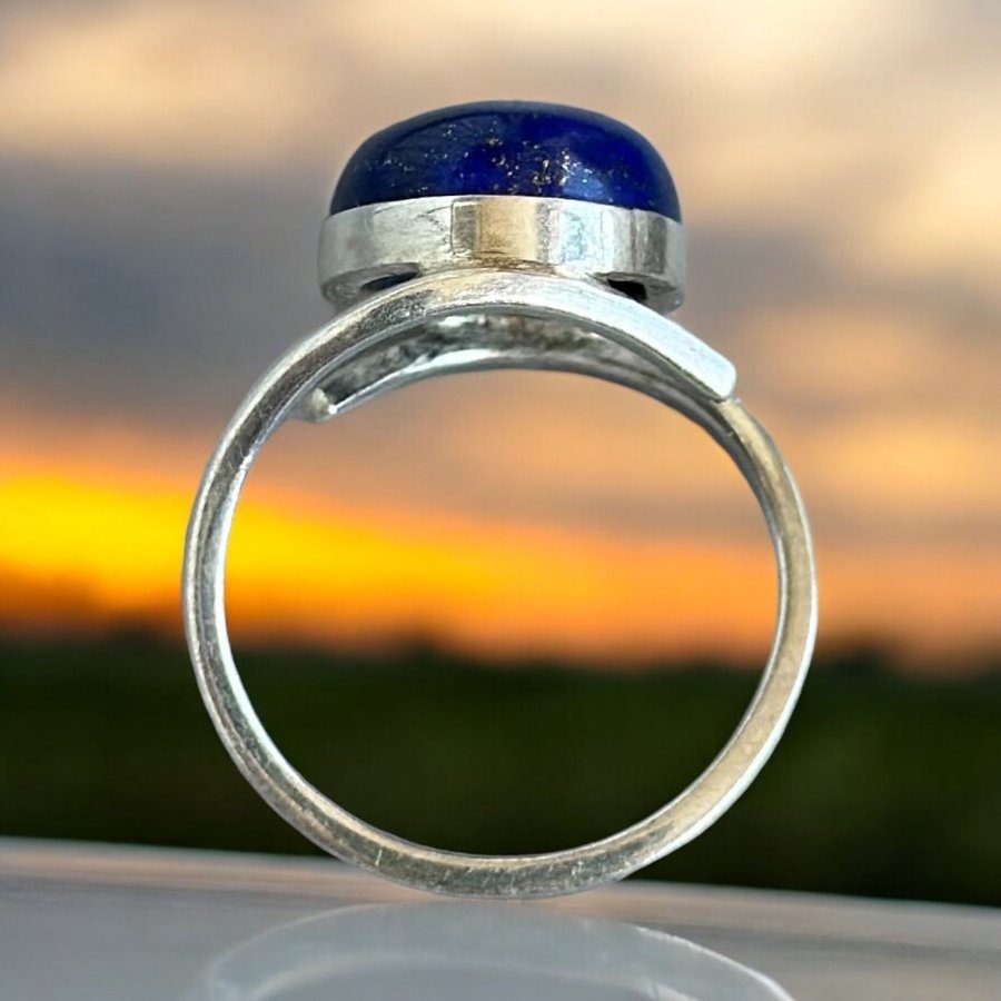 Enastående Lapis Lazuli: Unik och Vacker 925 Silver Ring i Djupblå Elegans