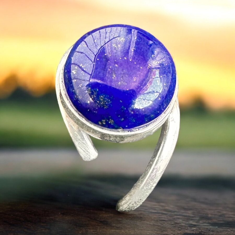 Enastående Lapis Lazuli: Unik och Vacker 925 Silver Ring i Djupblå Elegans