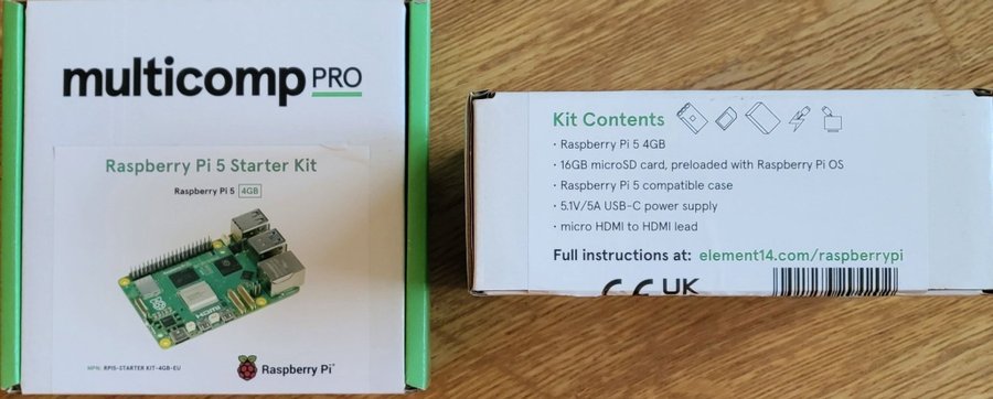 NY Komplett Rasberry PI 5 kit, RPI5 4GB, PSU, HDMI, Preloaded Pi OS -16GB  Case