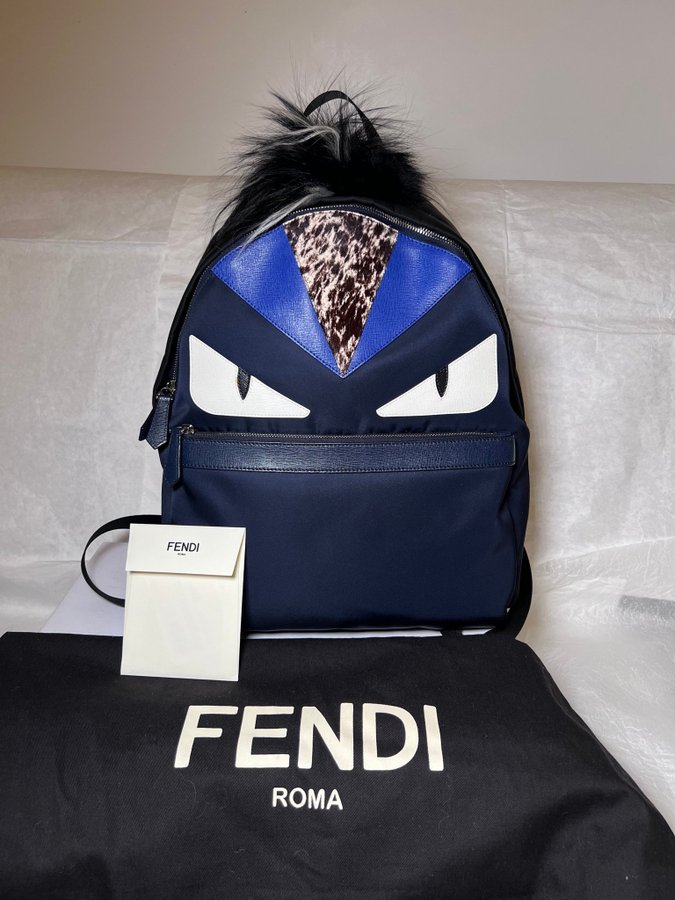 FENDI Blue Nylon Monster Backpack.