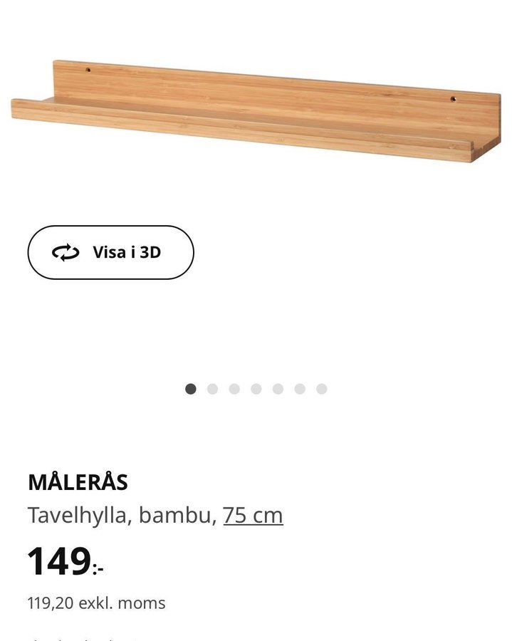 Ny Tavelhylla/tavellist i trä, 75 cm