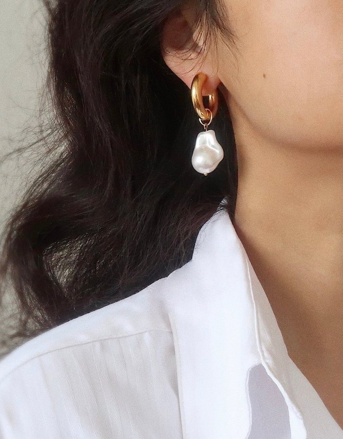 Chunky hoops med stor pärla örhängen