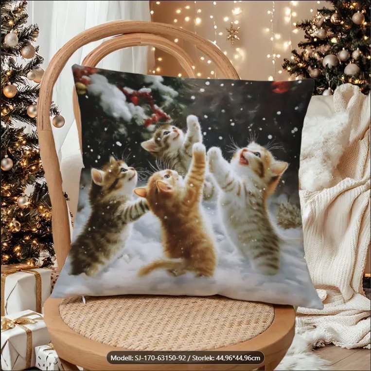 Jul/vinter betonat Kuddfodral m kattungar 45X45 cm Polyester m mjuk struktur