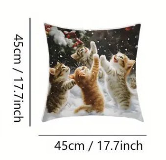 Jul/vinter betonat Kuddfodral m kattungar 45X45 cm Polyester m mjuk struktur