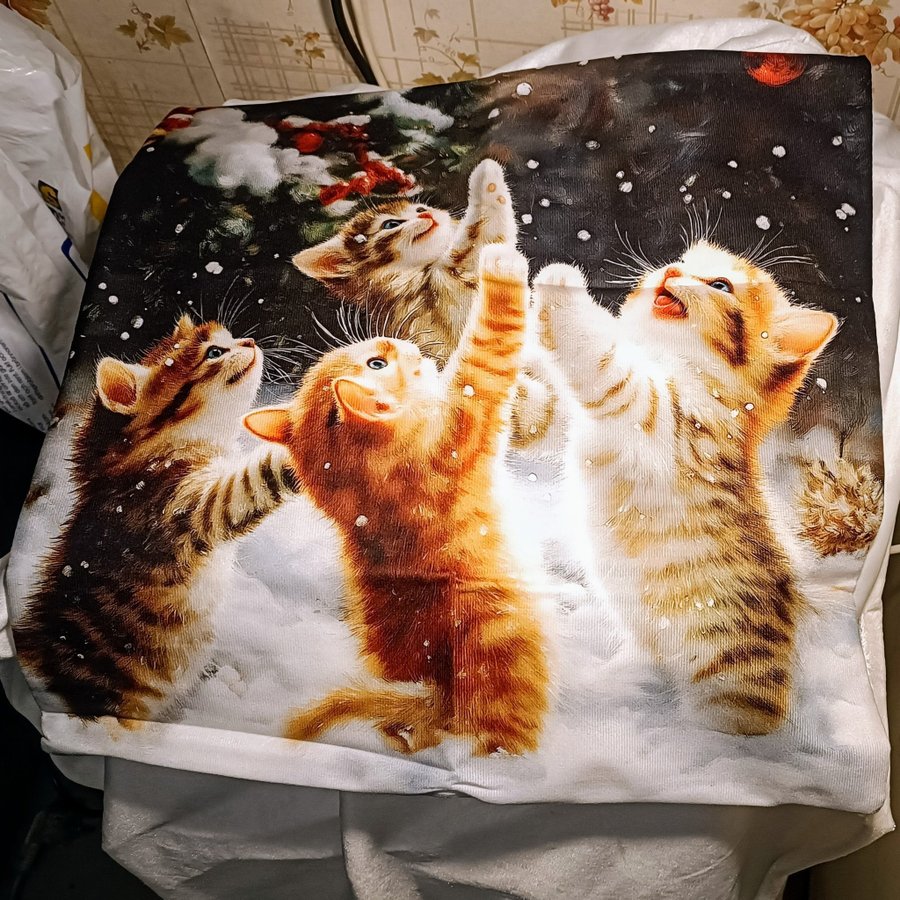 Jul/vinter betonat Kuddfodral m kattungar 45X45 cm Polyester m mjuk struktur