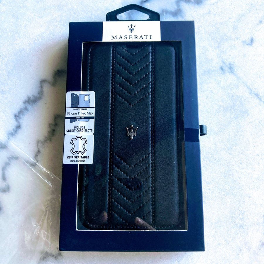 MASERATI licensierad Apple iPhone 11 Pro Max Real Leather Case Äkta Skinn