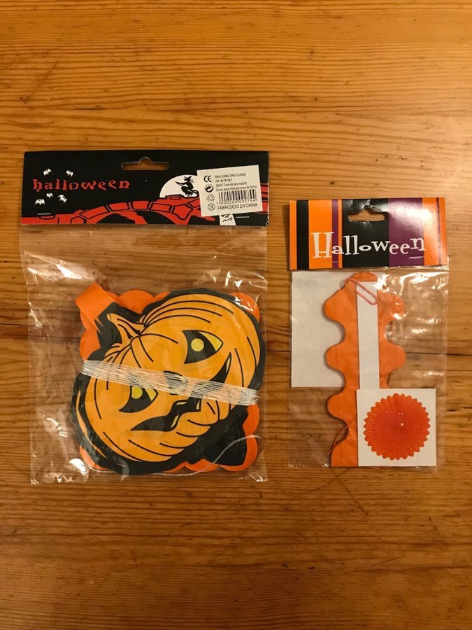 Vintage retro antik 60-tal Halloween papper dekoration Pumpa fläkt flaggväv