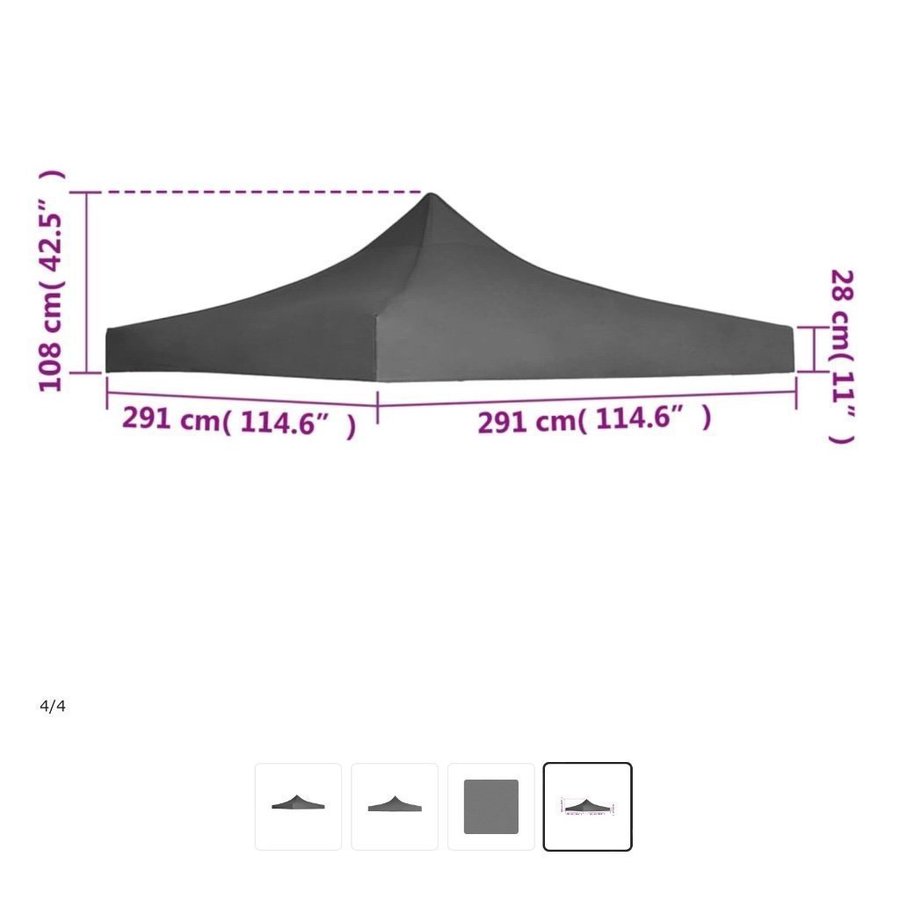 Tälttak för Pop-Up Tält - Grå - 2,9 x 2,9 m