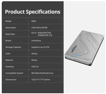 UnionSine USB 3.0 MicroB 2.5 Extern lagring HDD-fodral SATA 6 Gbps