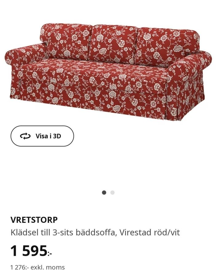 Klädsel till Vretstorp 3 sitts bäddsoffa