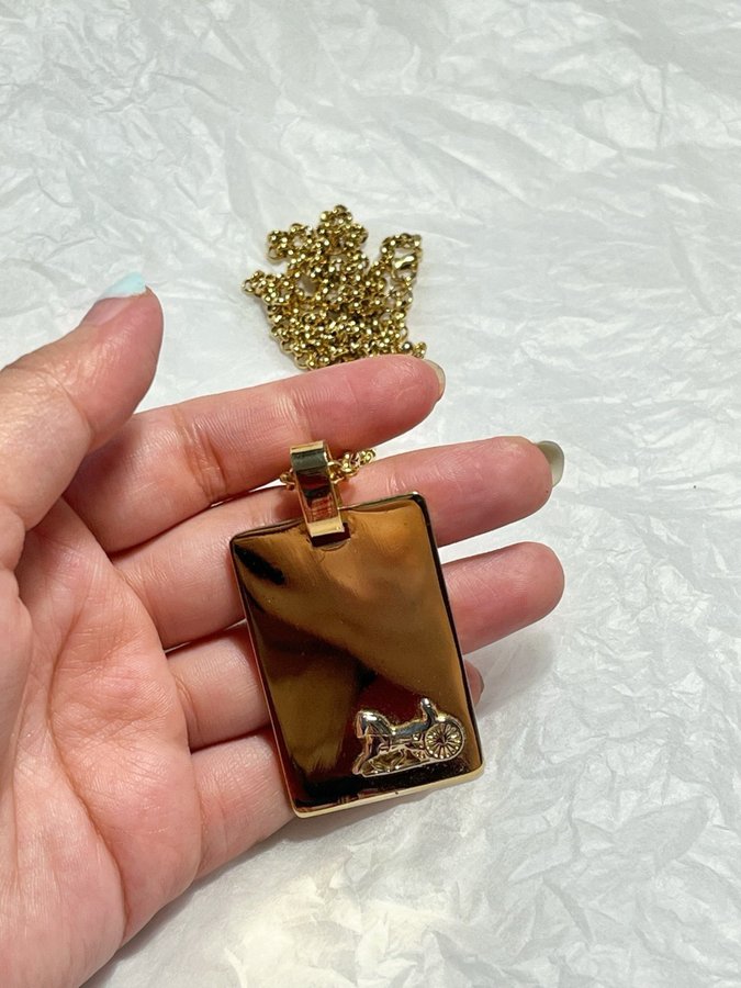 Céline Gold Carriage Plate Pendant Necklace Golden