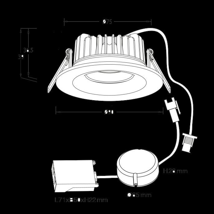 Downlight LED IP44 / 3 reflektorer 3000K dimbar ink drivdon