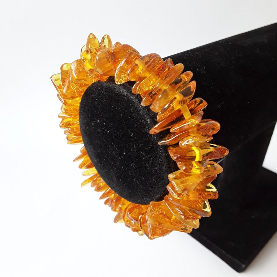 Baltic amber bracelet Yellow gemstone stretchy cuff bracelet Honey amber jewelry