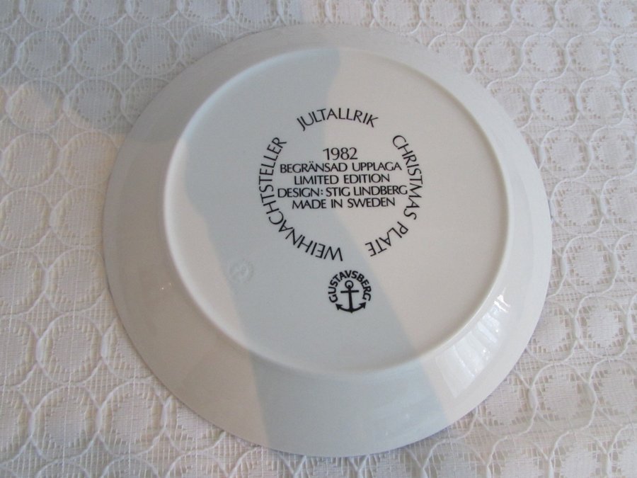 Jultallrik Stig Lindberg Gustavsberg 1982 jul fat Christmas plate Made in Sweden