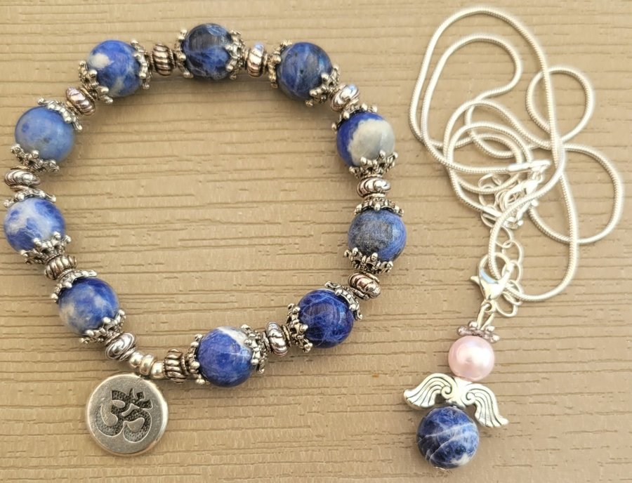 Armband halsband ängel kedja ädelsten sodalit/sodalite 19 cm