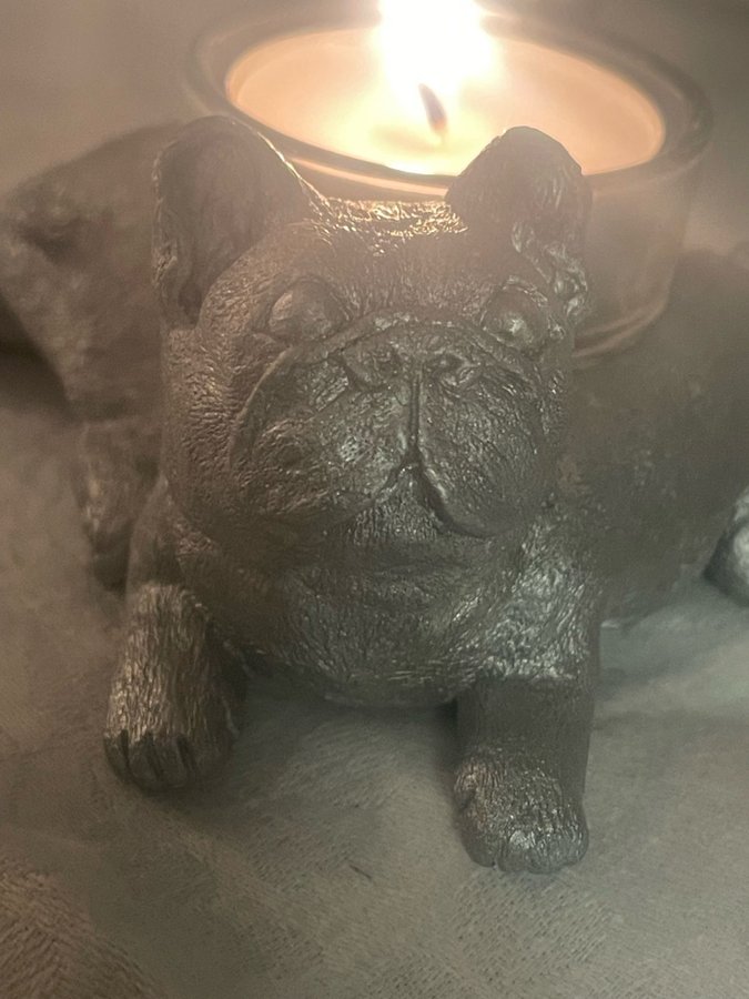 NY Ljuslykta UNIK fransk bulldog hund handgjord silver julklapp design inredning