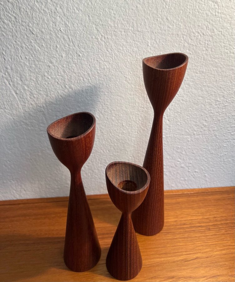 3 st snygg ljusstakar i teak, dansk design ?