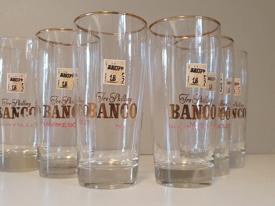 ** 6st retro Banco ölglas the skilling märkesölet glas