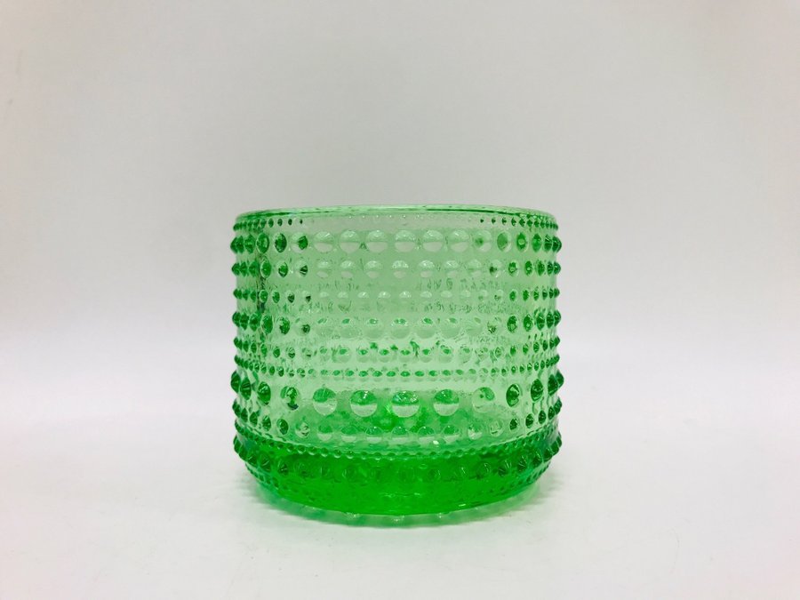 Iittala Kastehelmi ljuslykta i äppelgrön glas, Oiva Toikka