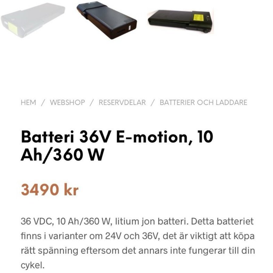 Batteri 36V E-motion, 10 Ah/360 W