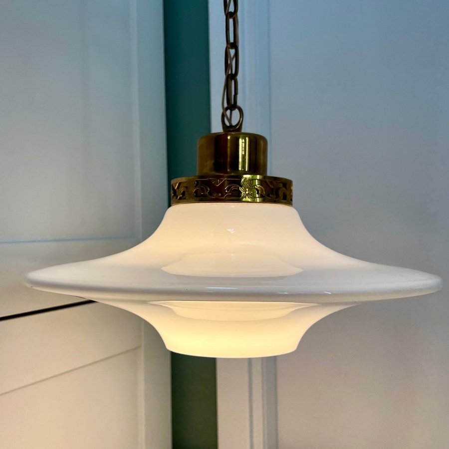 Taklampa Glas Mässing TYRINGE KONSTHANTVERK Pendel Lampa 50-tal 60-tal Retro