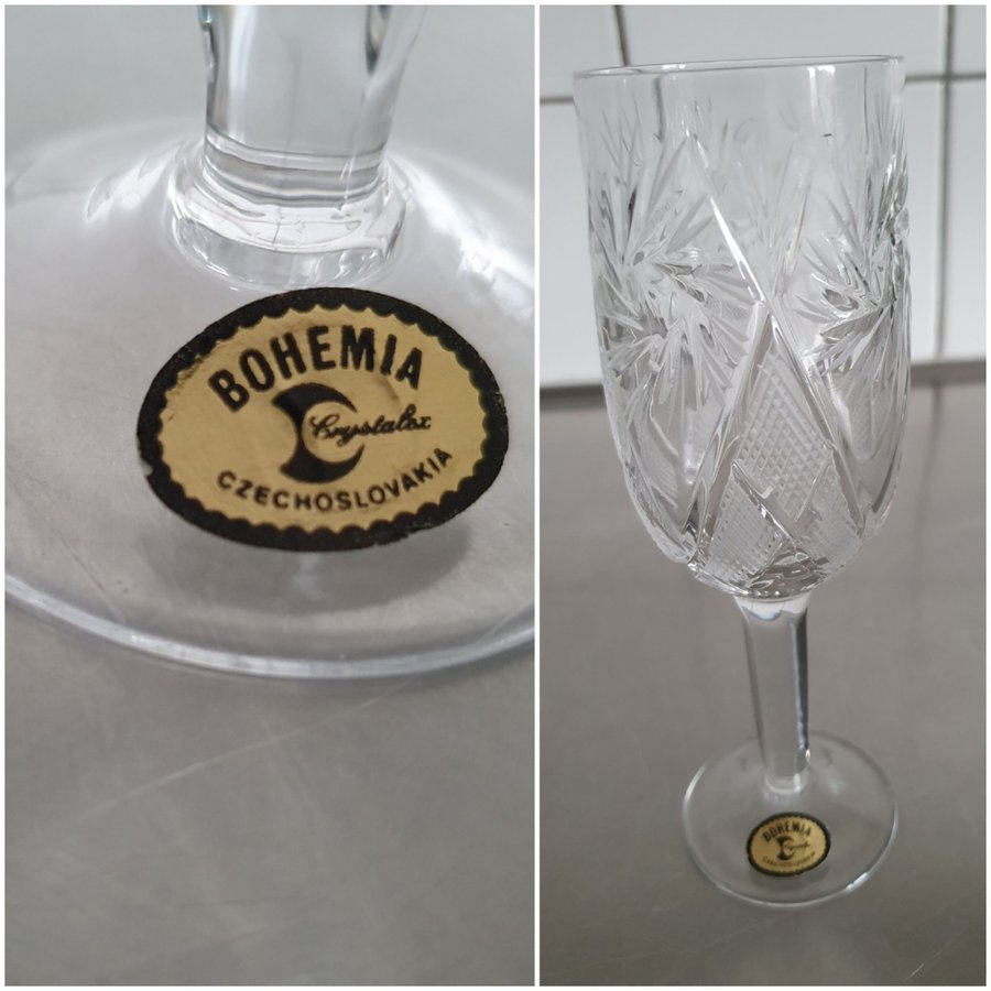 ÄLDRE  Rutslipat Champagneglas  KRISTALL /BOHEMIA/1960 tal