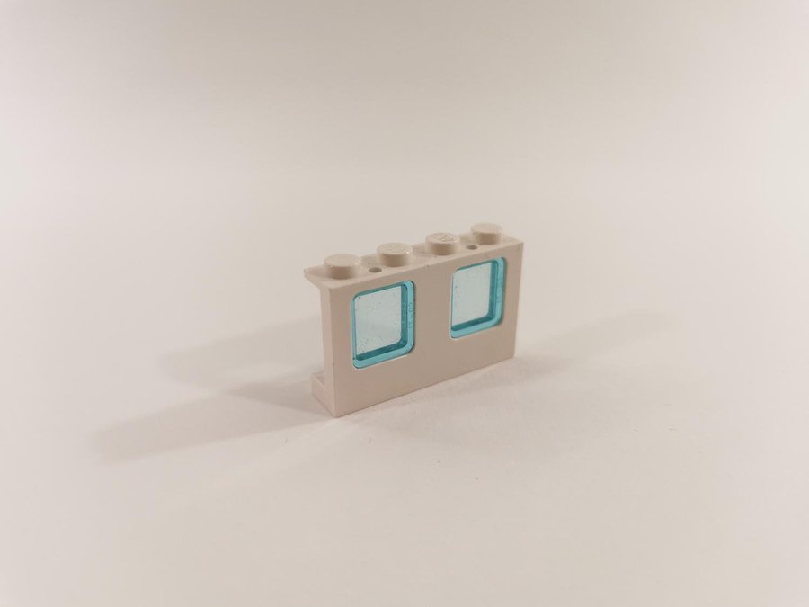 Lego - fönster - karm - solid stud - 1x4x2 - part 4863 - vit / trans light blue