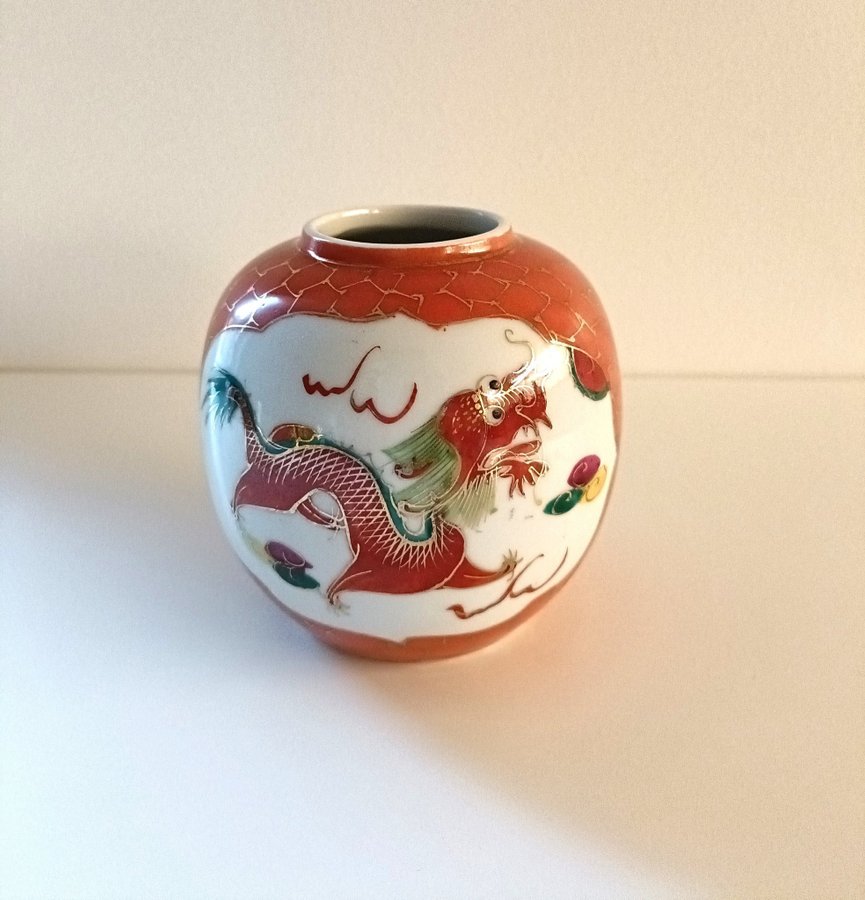 Två Vintage, kinesisk vas, Dragon Phoenix, asiatisk inredning, kinoserie