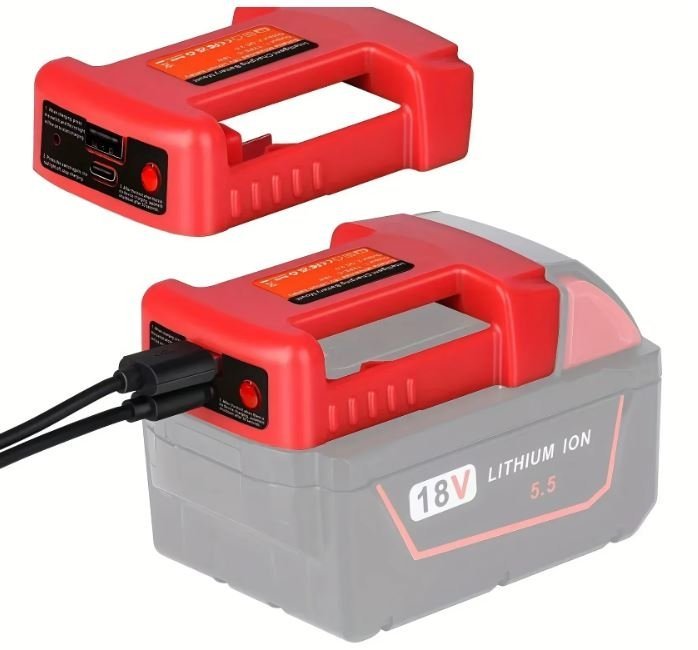 USB Laddningsadapter för Milwaukee M18 18V Batterier - Dubbel Laddningsport