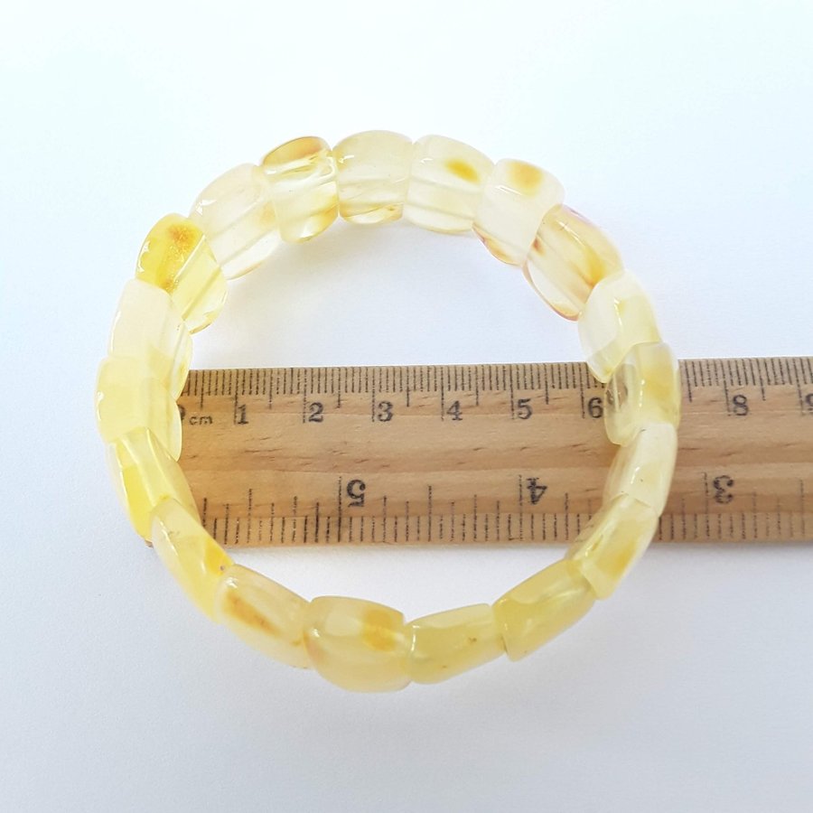 Yellow Baltic amber gemstone bracelet Classic wide stretchy flat bead bracelet