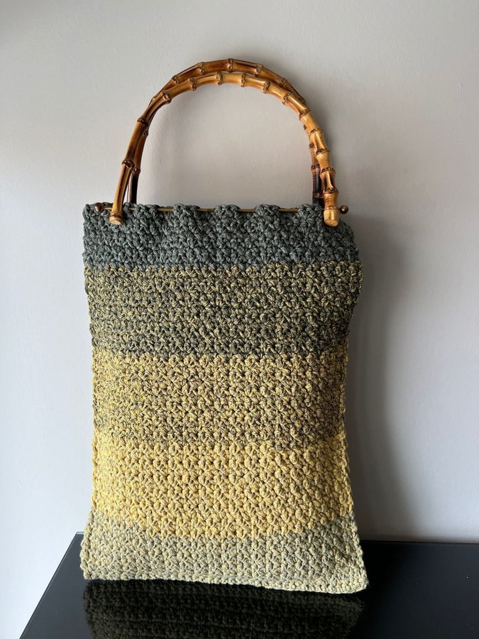 vintage retro virkad bambu tote bag väska nostalgi