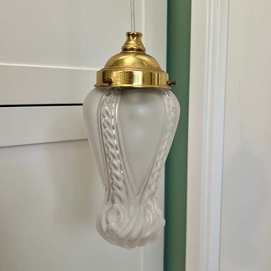 Jugend Äldre Lampa Mässing Glaskupa Lampa Retro Vintage