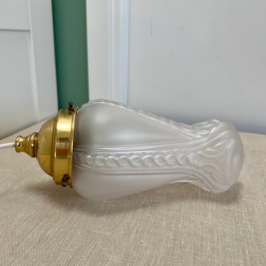 Jugend Äldre Lampa Mässing Glaskupa Lampa Retro Vintage