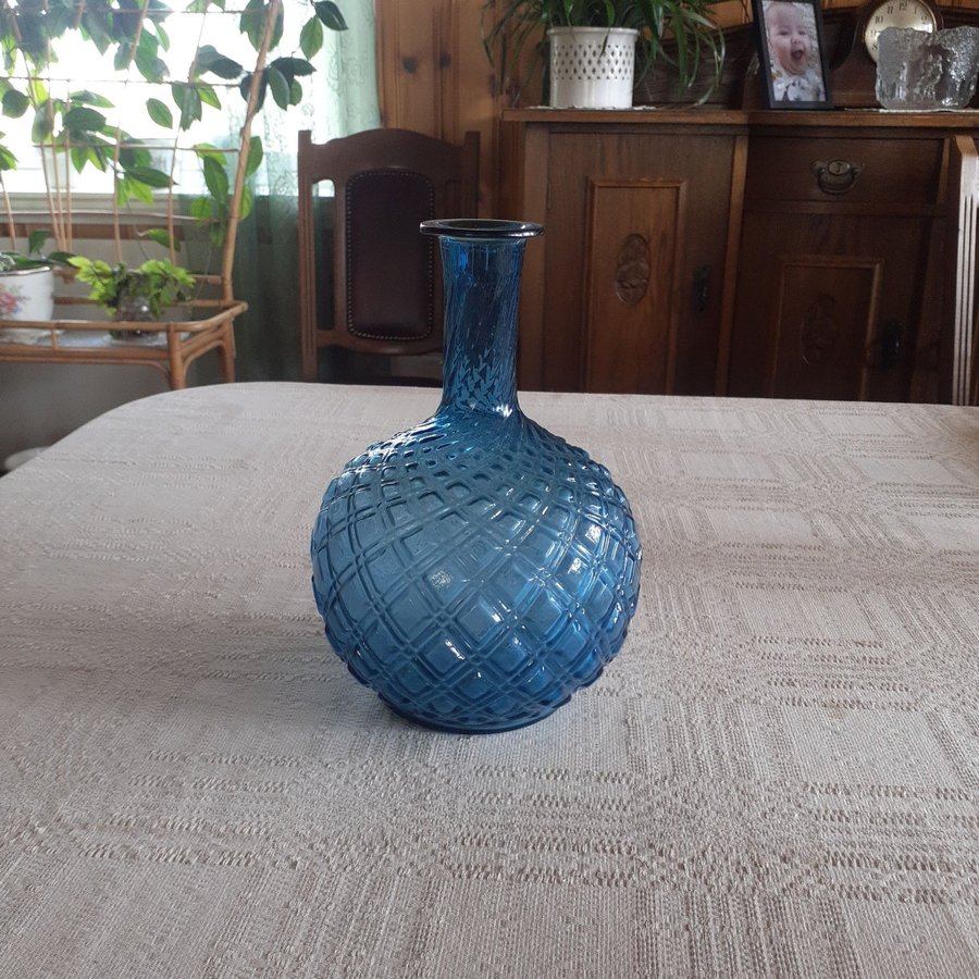 Blå 1800-tals karaff fin vintage karaff flaska blått glas