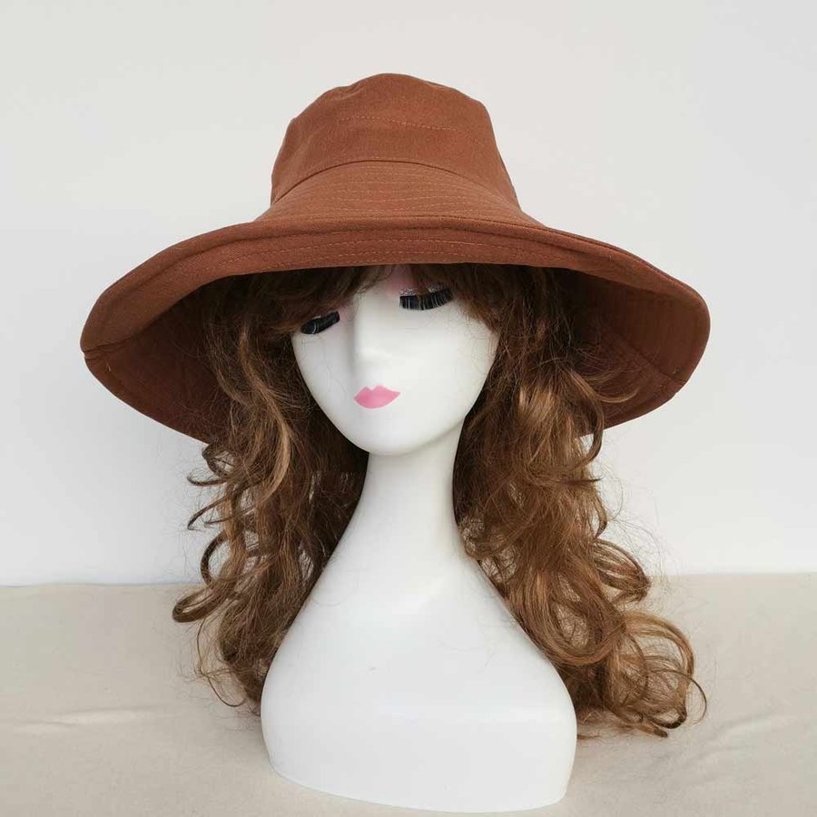 Wide Brim Cotton linen Bucket Hat, Coffee Sun Hat, Womens Summer Hat, Beach Hat