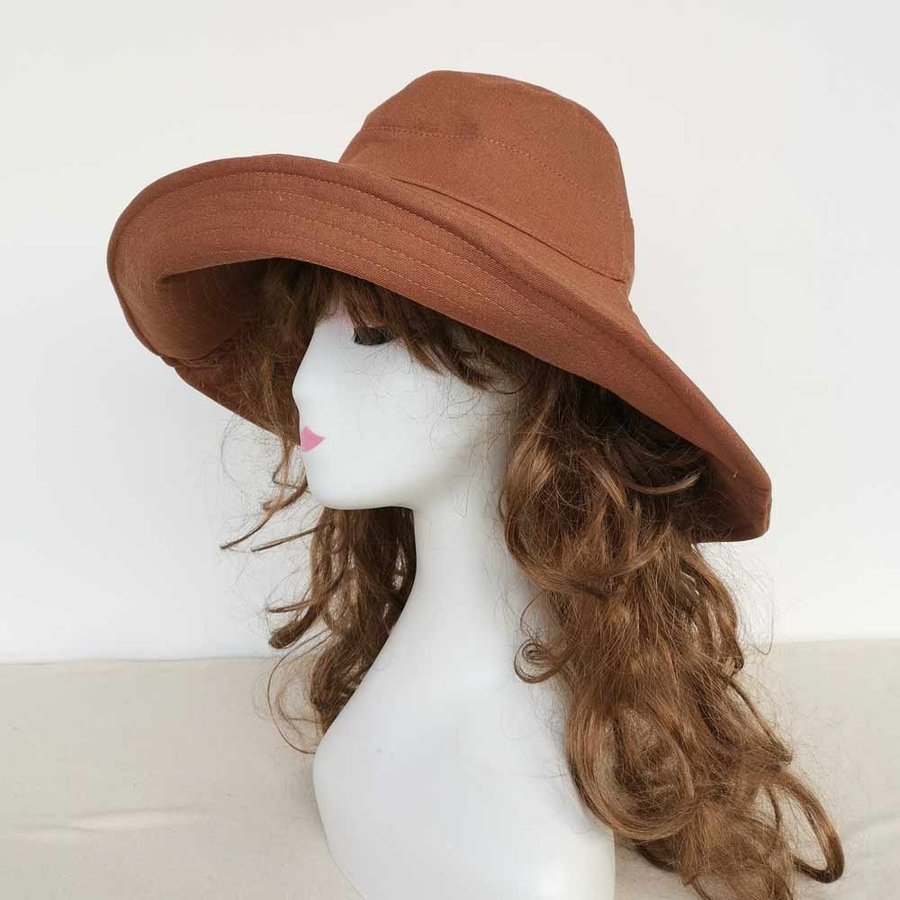 Wide Brim Cotton linen Bucket Hat, Coffee Sun Hat, Womens Summer Hat, Beach Hat