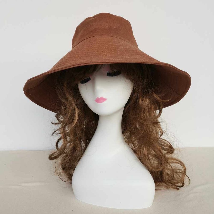 Wide Brim Cotton linen Bucket Hat, Coffee Sun Hat, Womens Summer Hat, Beach Hat